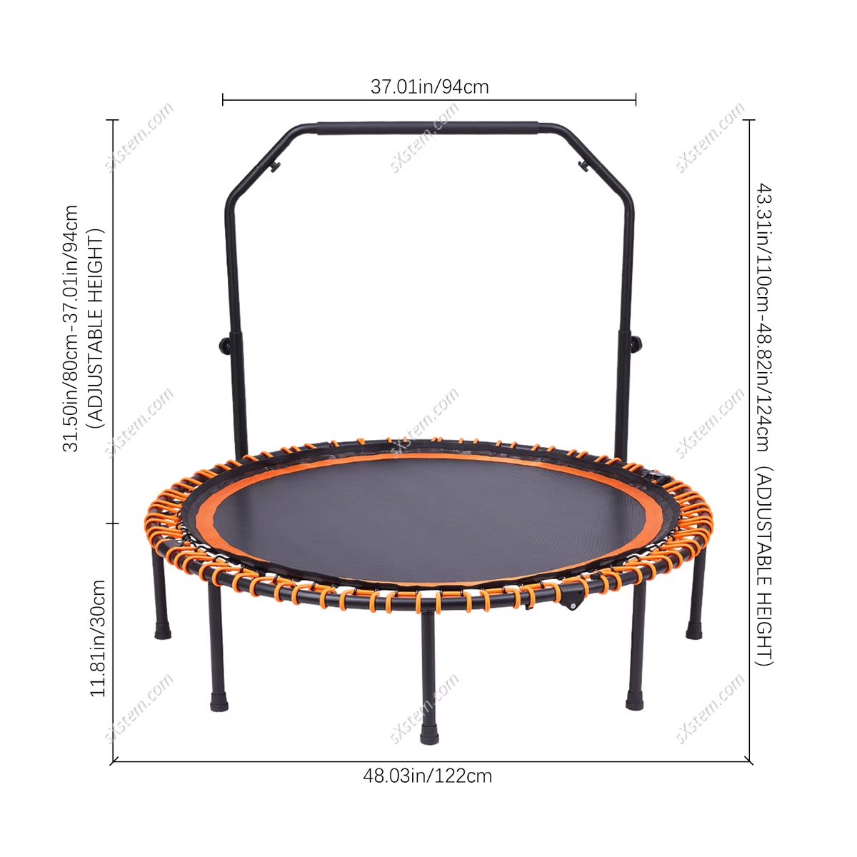 Folding Fitness Trampoline with Elastic T-Armrest