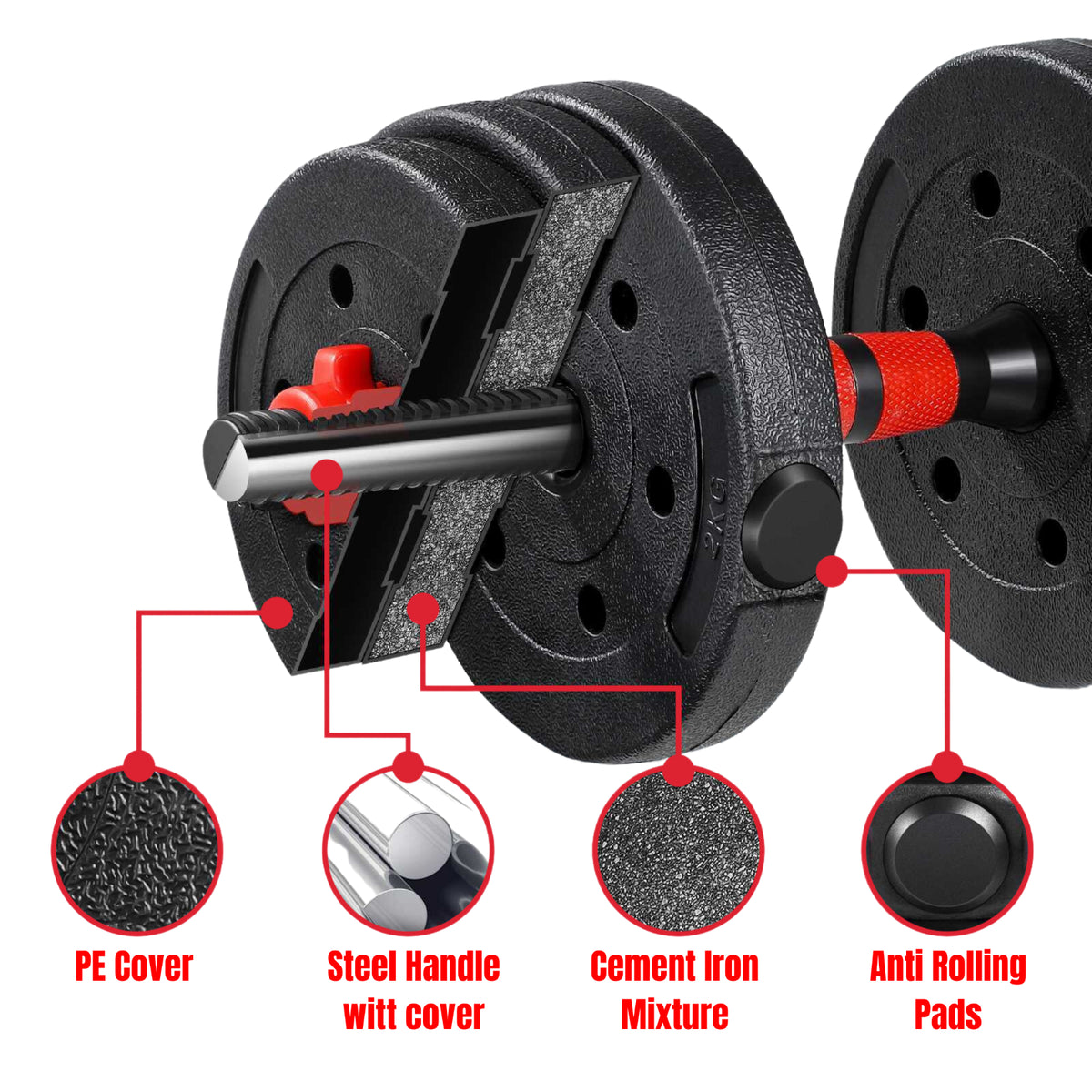 Adjustable Dumbbell & Barbell Set (20Kg/30Kg/40Kg)