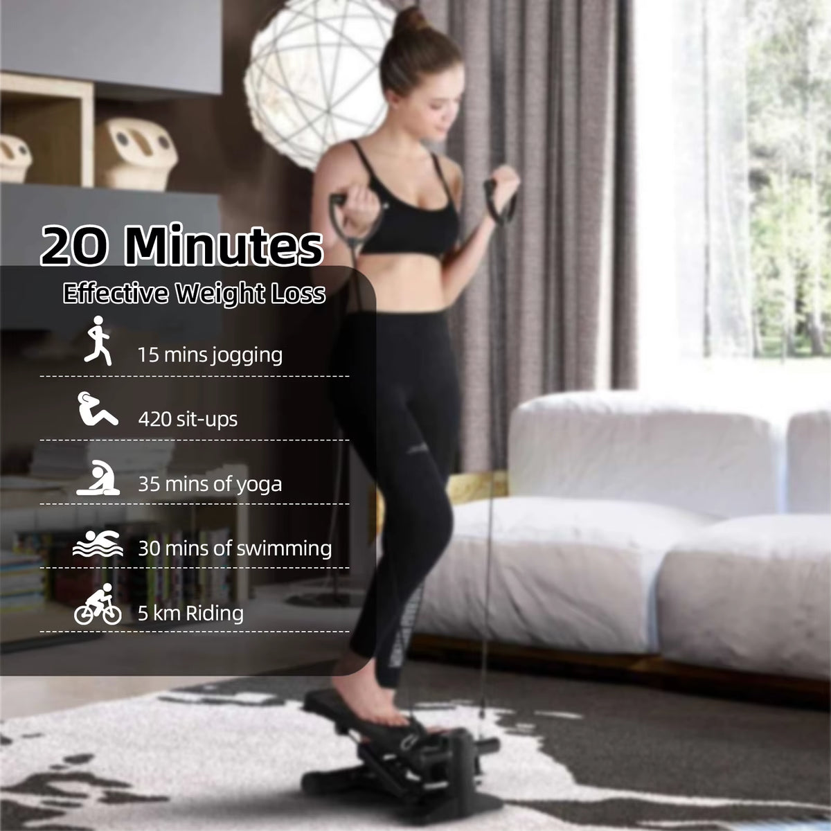 Mini Home Stepper with Resistance Bands & LCD