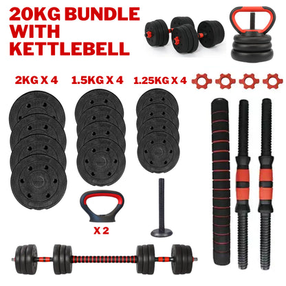Adjustable Dumbbell & Barbell Set (20Kg/30Kg/40Kg)